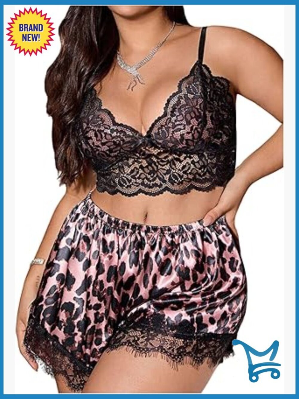 Plus Size Leopard Satin Pajama Set 3 Piece Camisole Shorts Robe Sleepwear